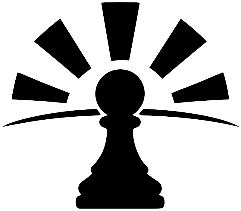 Chess pawn sunrise decal, bold black pawn silhouette with sunburst rays