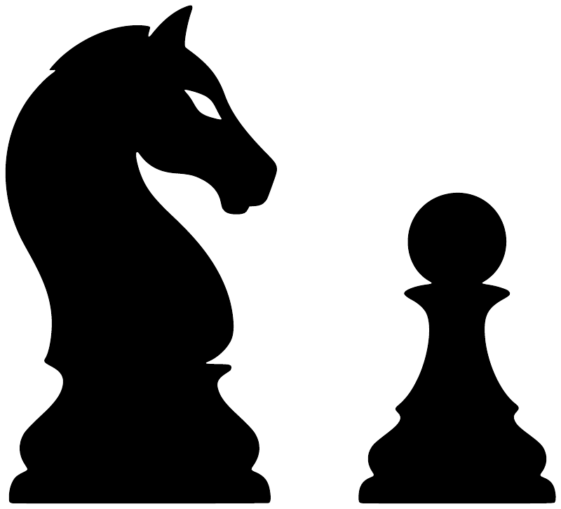 Black chess knight and pawn vinyl decal silhouettes, close-up