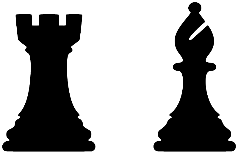 Chess rook and bishop vinyl decal, black rook and bishop silhouette cutouts