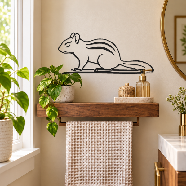 Chipmunk wall decal with striped tail outline and twin sweeping swooshes