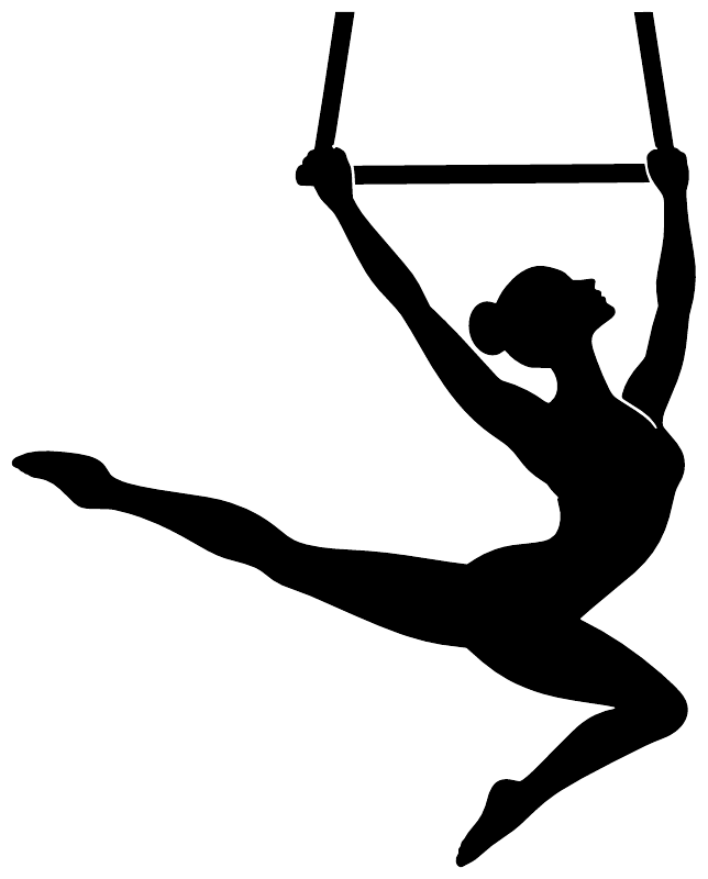 Trapeze artist vinyl decal, black silhouette of a figure on overhead bars