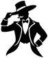 Ringmaster vinyl decal close-up: black top-hat character in tux with bow tie