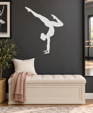 White acrobat handstand silhouette vinyl decal, full-body on wall