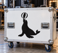 Vinyl seal-and-ball decal with black silhouette on light background