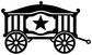 Circus wagon profile vinyl decal, front wagon view with star flag and spoked wheels