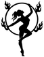 Fire hoop performer vinyl decal close-up silhouette with raised arms and flame swirls