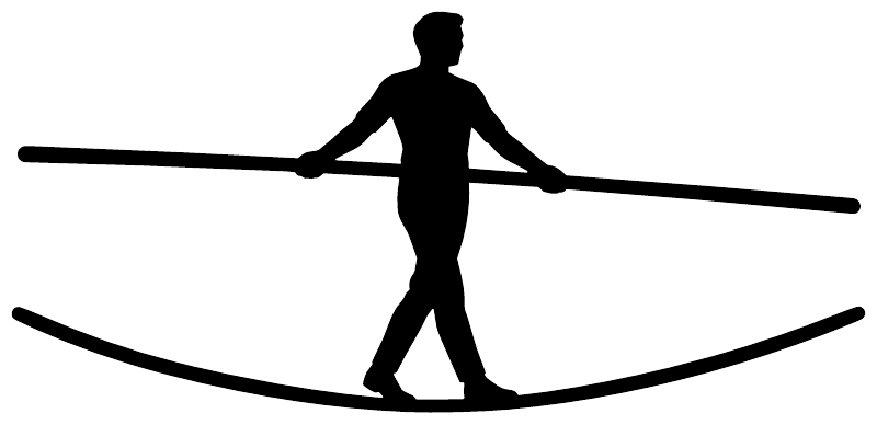 Black tightrope walker vinyl decal silhouette with balancing pole and arc