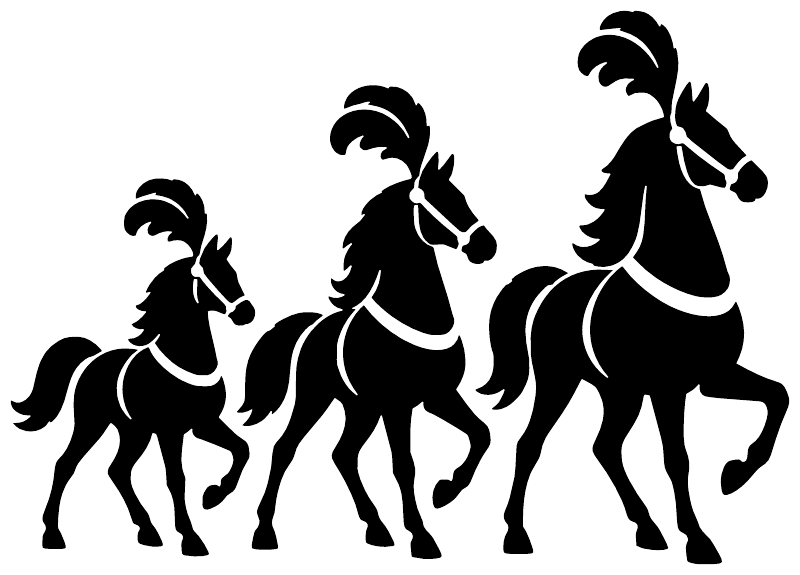 Circus horse parade vinyl decal of four black horse silhouettes in a line