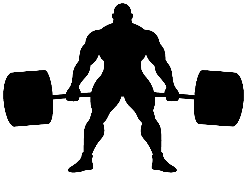Strongman with barbell vinyl decal silhouette, black figure with dumbbells