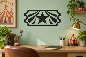 Circus ticket star vinyl wall decal, black and white circus tent border with center star