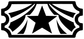 Circus ticket star vinyl decal, black ticket shape with circus tent lines and central star
