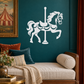 White carousel horse vinyl decal with center pole and dangling ornaments