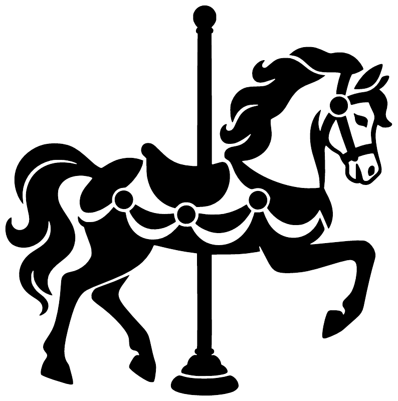 Black carousel horse vinyl decal with center pole and decorative garland