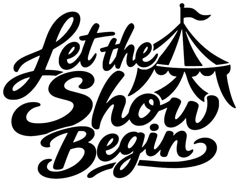 Black “Let the Show Begin” vinyl decal with circus tent silhouette and flag