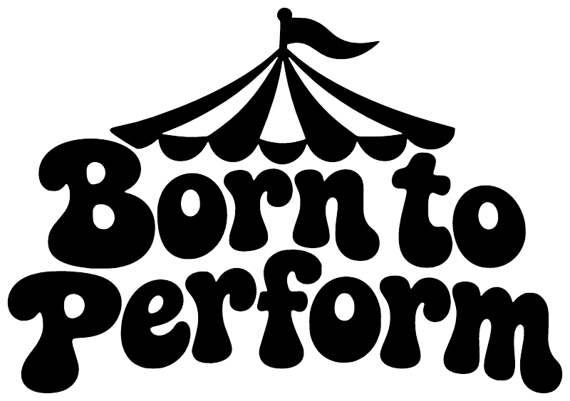 Black vinyl decal with circus tent icon and 'Born to Perform' lettering.
