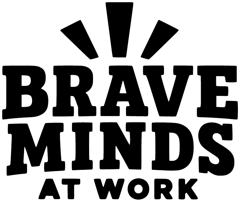 Black “Brave Minds at Work” vinyl decal with large block letters.