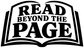 Close-up of black "Read Beyond the Page" vinyl decal with open-book lettering