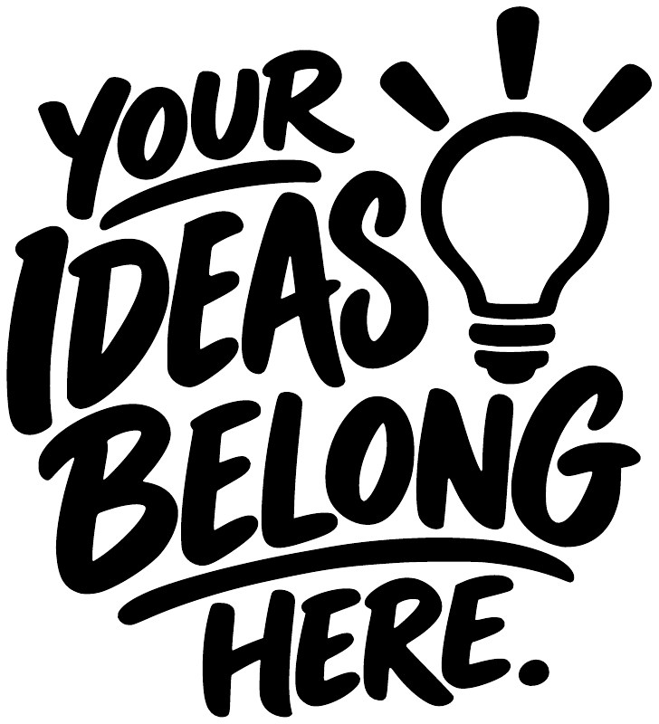 Vinyl wall decal close-up: “YOUR IDEAS BELONG HERE” black lettering with lightbulb