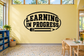 Classroom vinyl decal reading 'LEARNING IN PROGRESS' with pencil icon, black lettering