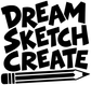 Close-up of black vinyl wall decal letter shapes reading 'DREAM SKETCH CREATE'