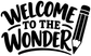Close-up of “Welcome to the Wonder” vinyl wall decal text with pencil icon in black