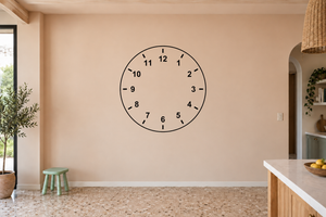 Round vinyl clockface decal with black numbers 1–12 on white background