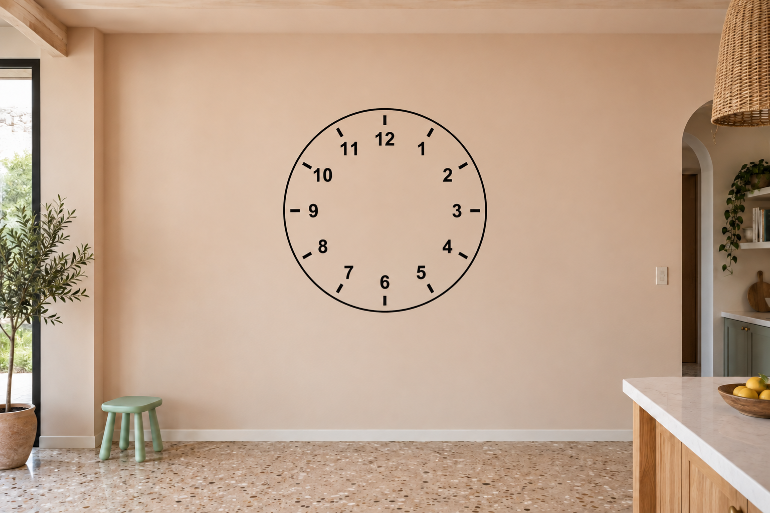 Round vinyl clockface decal with black numbers 1–12 on white background