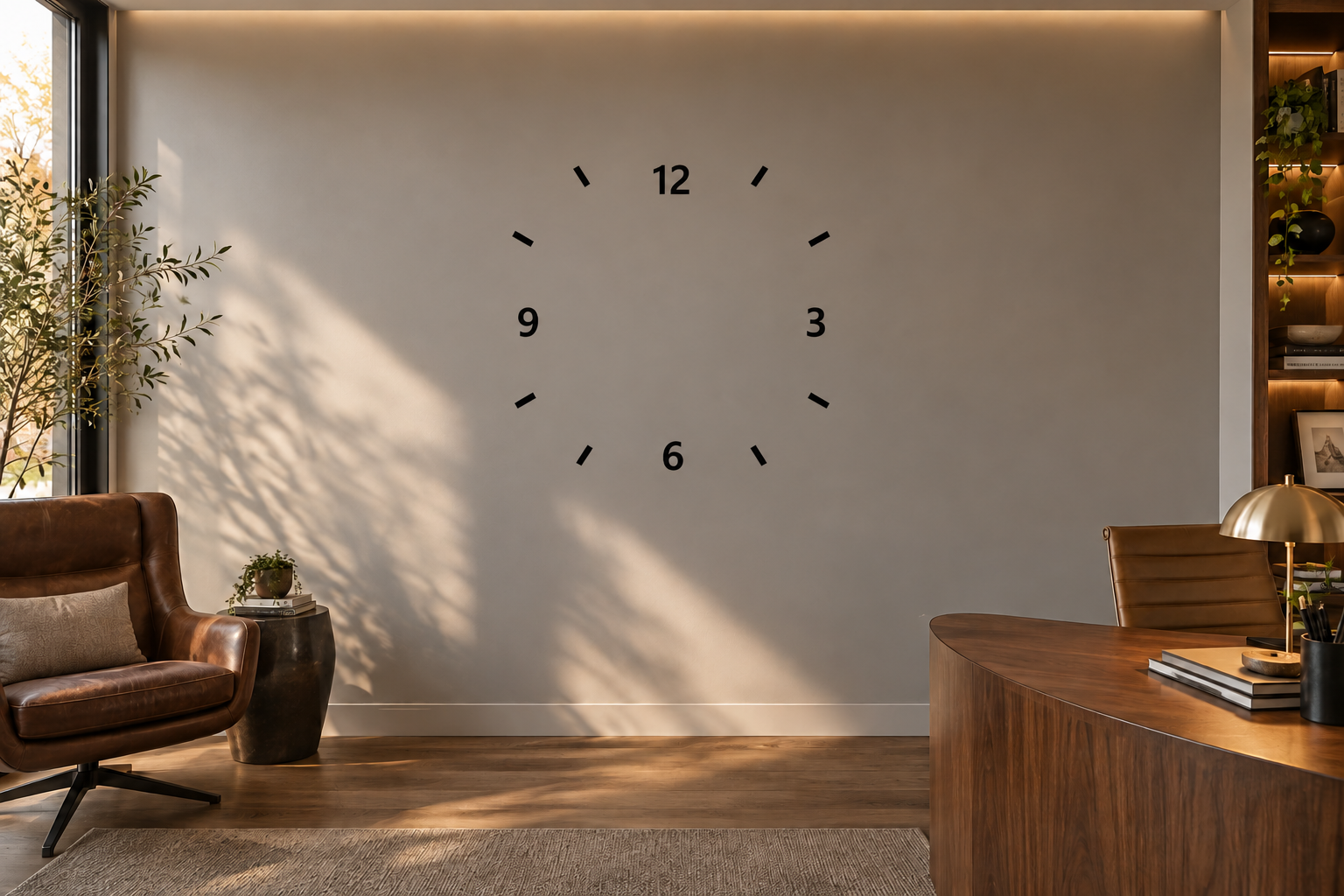 Vinyl clock decal with 12, 3, 6, 9 numerals and black tick marks