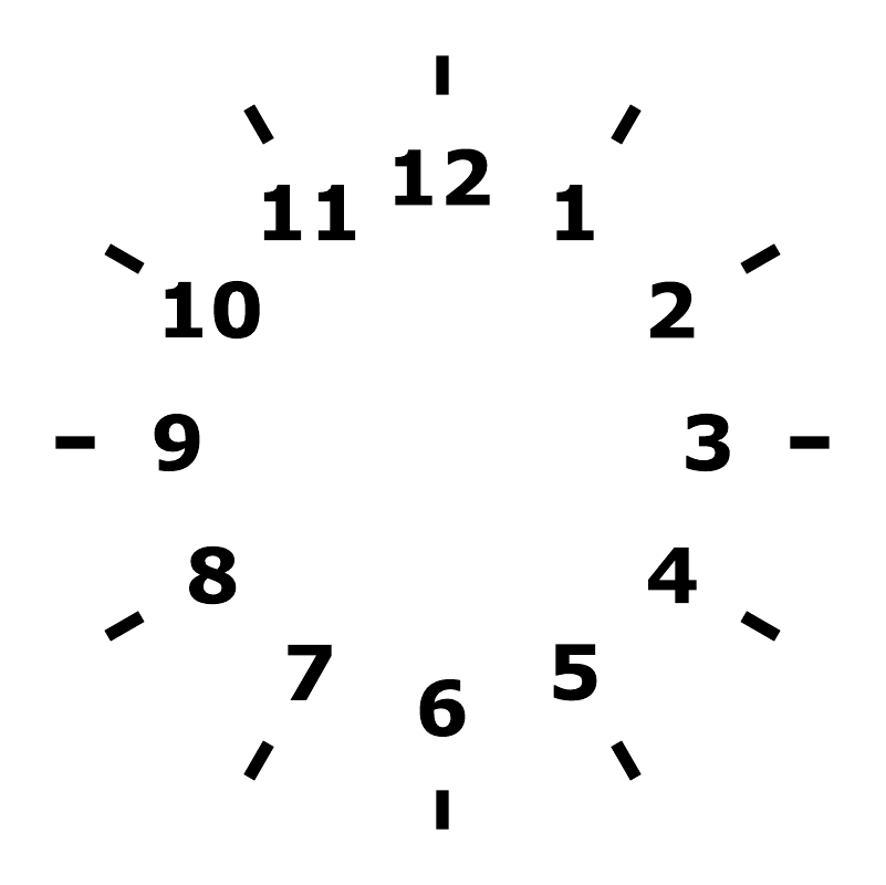 Close-up vinyl clockface decal showing bold 1–12 numerals and ticks