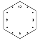 Close-up hexagon vinyl clock decal with 12, 3, 6, 9 numbers and small minute marks
