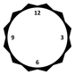 Close-up vinyl clockface decal with black sunburst edge and numbers 3, 6, 9, 12