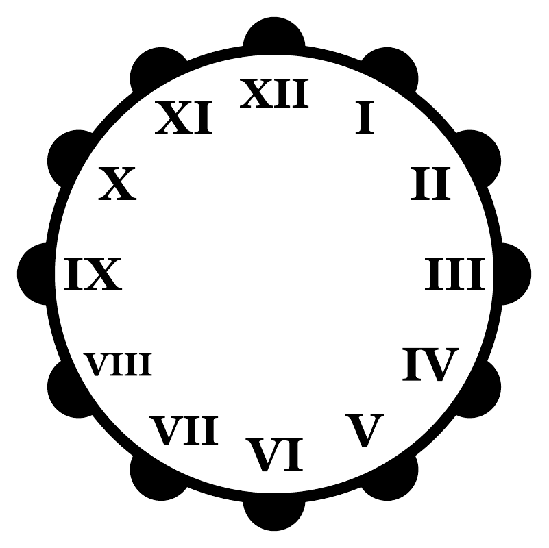 Scalloped clockface vinyl decal with large Roman numerals