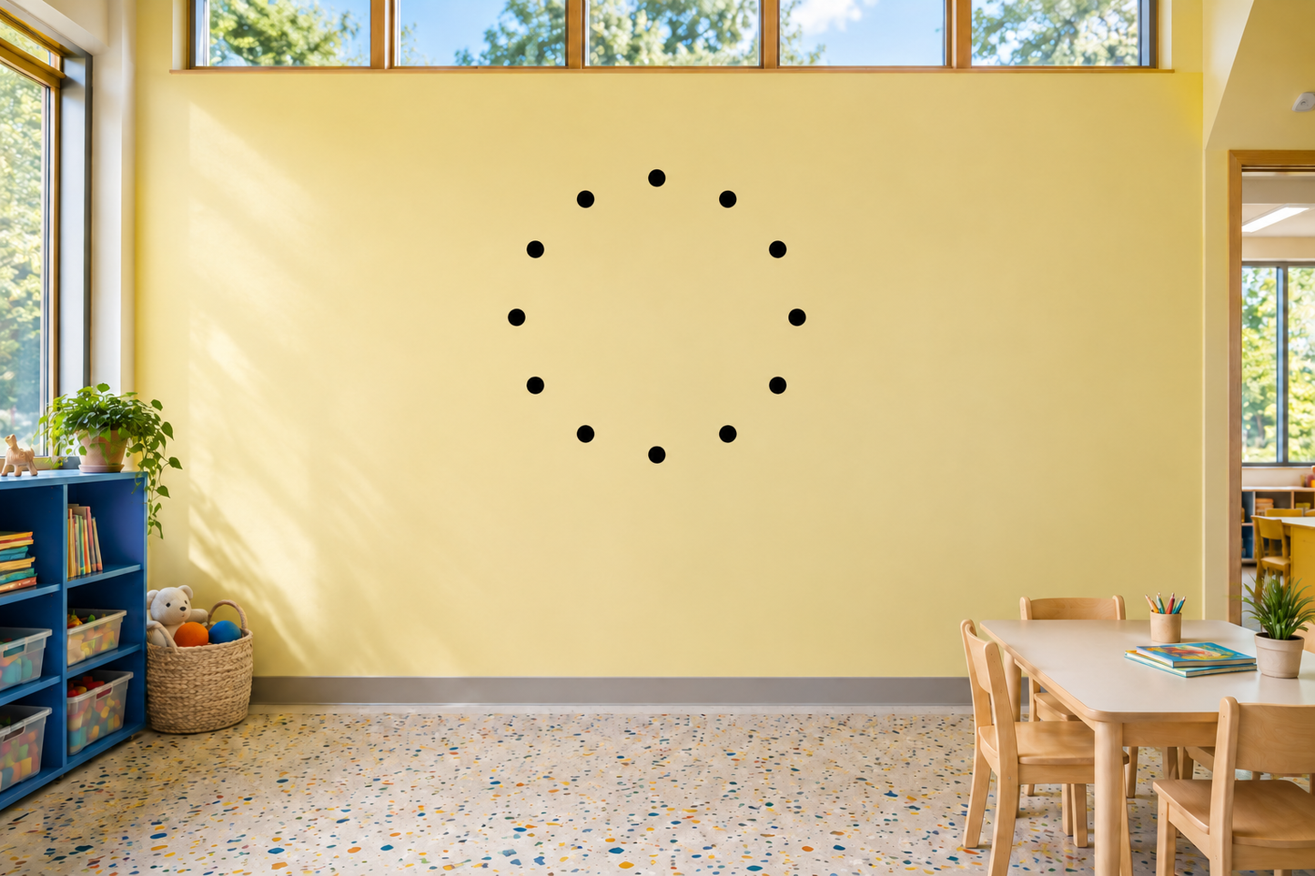 Clockface dot vinyl decal: black evenly spaced ring of dots