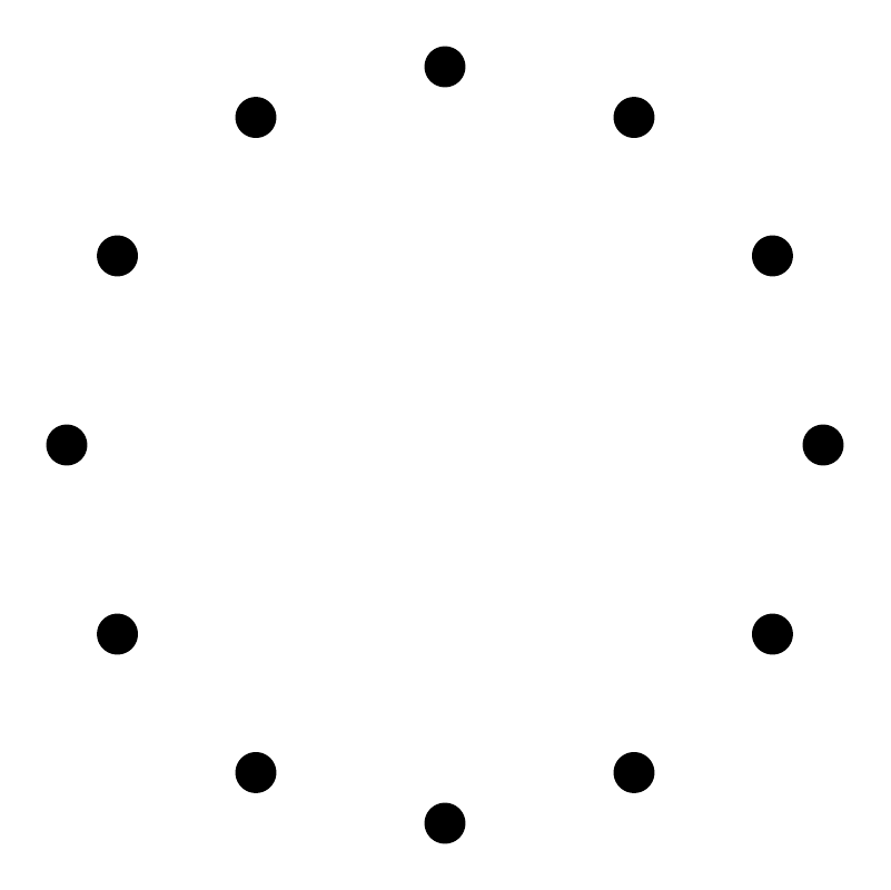 Clockface dot vinyl decal close-up: black circular ring of evenly spaced dots