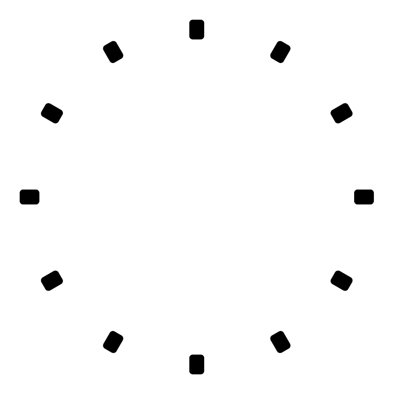 Vinyl clock decal featuring a circular ring of black square time markers