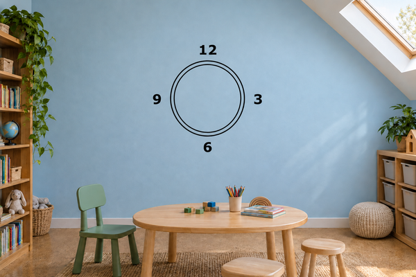 Clockface vinyl decal with concentric ring and numbers 12, 3, 6, 9
