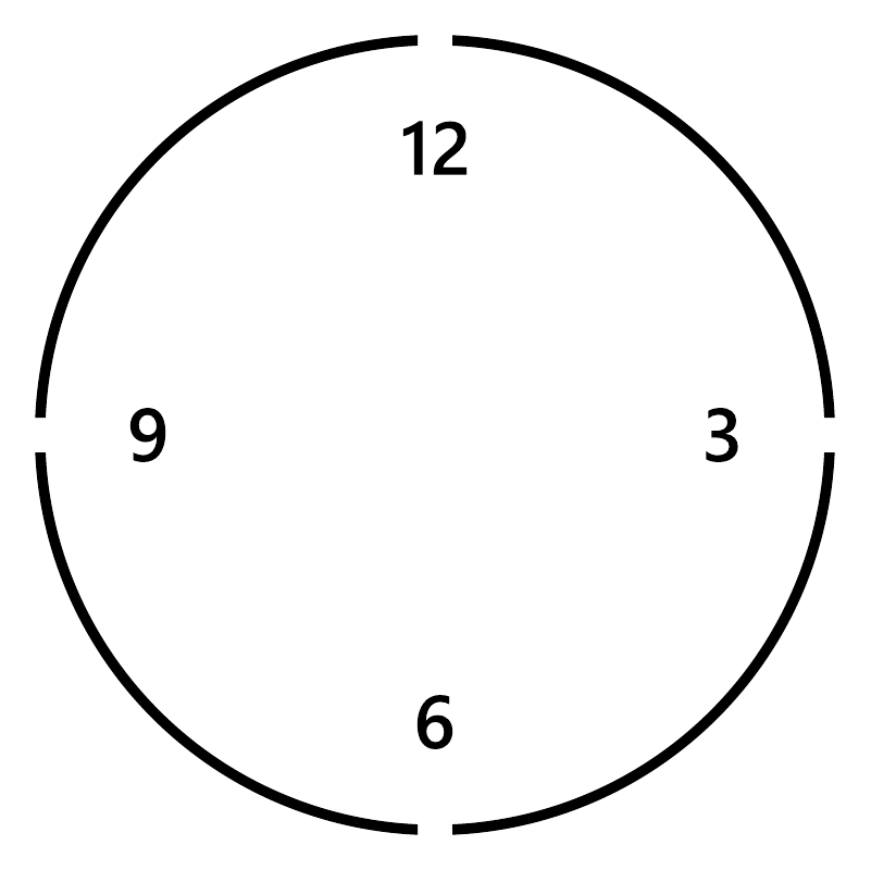 Split-ring circular clockface decal with bold 12, 3, 6, 9 numbers