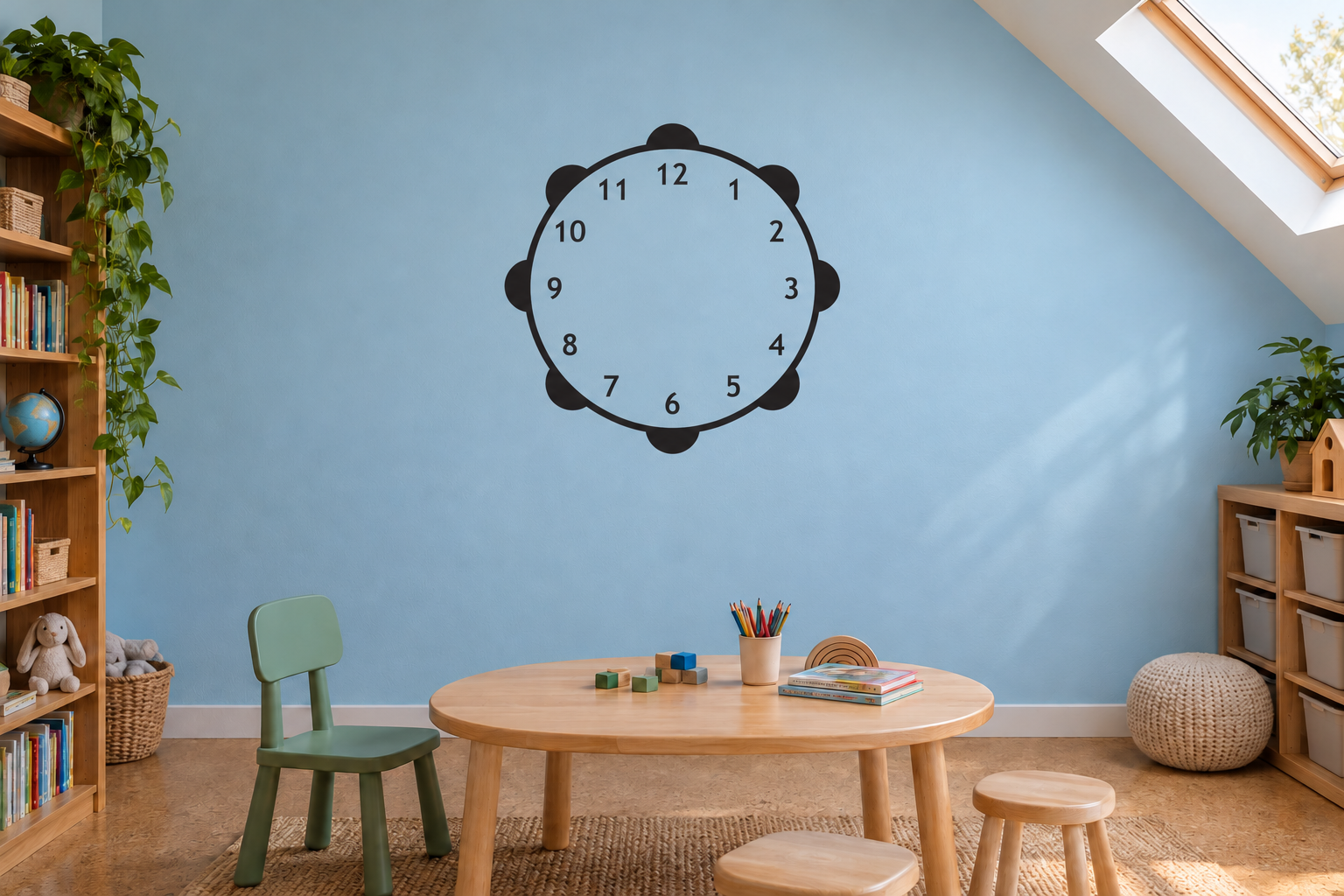 Cloud-shaped clock face vinyl decal with black frame and white numerals 1–12