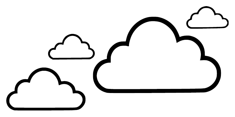 Vinyl wall decal set with four black cloud outline designs, white centers