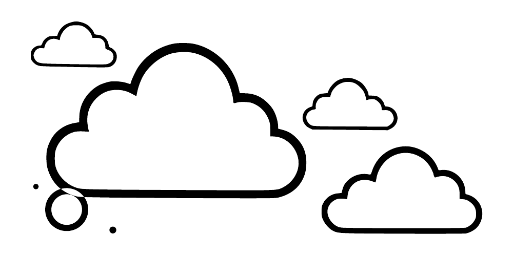 Four-piece cloud outline wall decals with orbit dot halo, black