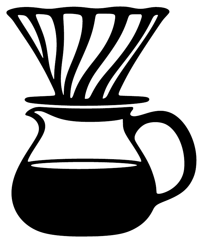 Pour-over coffee vinyl decal close-up: black dripper and coffee carafe icon