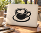 Latte heart coffee cup vinyl decal, black graphic on light background