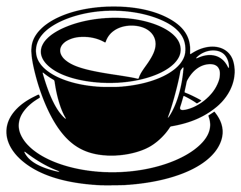 Latte heart coffee cup vinyl decal, bold black cup with white heart center