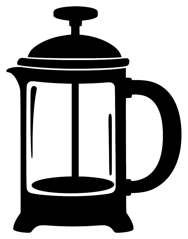 French press vinyl decal, black coffee press icon silhouette