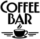 Coffee bar vinyl decal close-up with bold black "COFFEE BAR" text and steaming cup