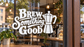 White vinyl coffee decal with 'Brew Something Good' and coffee maker icon