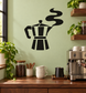 Black vinyl decal of a moka pot with curling steam lines