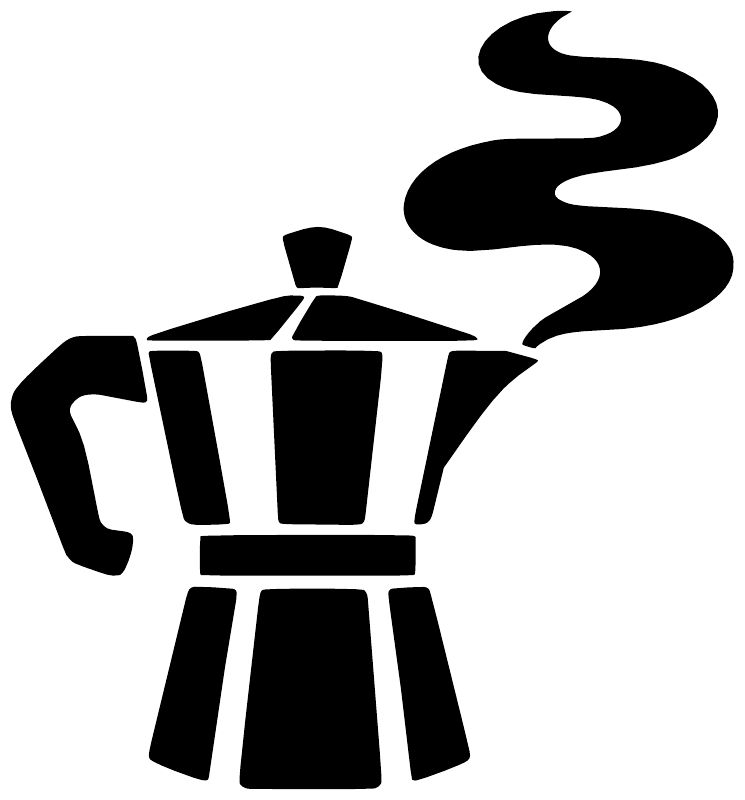 Centered black moka pot and steam vinyl decal, close-up