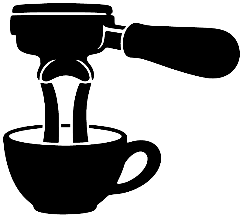 Espresso portafilter and cup vinyl decal, black cutout with cup and bar handle