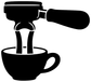Espresso portafilter and cup vinyl decal, black cutout with cup and bar handle